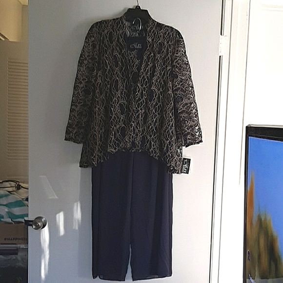 Alex Evenings 3 Piece Navy Blue and Gold Set Size 16p - Picture 2 of 5